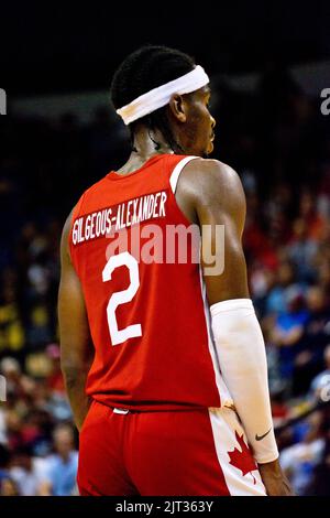 Victoria, Canada. 25th Aug, 2022. Victoria, British Columbia, Canada, August 25th 2022: Shai Gilgeous-Alexander (2 Canada) at the FIBA Basketball World Cup 2023 Qualifiers between Canada and Argentina on August 25th, 2022 at the Save-On-Foods Memorial Centre in Victoria, British Columbia, Canada. (Amy Elle/SPP) Credit: SPP Sport Press Photo. /Alamy Live News Stock Photo