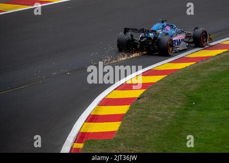 Stavelot, Belgium, 27th Aug 2022, Fernando Alonso, from Spain competes for Alpine F1 . Qualifying, round 14 of the 2022 Formula 1 championship. Credit: Michael Potts/Alamy Live News Stock Photo