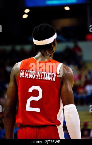 Victoria, Canada. 25th Aug, 2022. Victoria, British Columbia, Canada, August 25th 2022: Shai Gilgeous-Alexander (2 Canada) at the FIBA Basketball World Cup 2023 Qualifiers between Canada and Argentina on August 25th, 2022 at the Save-On-Foods Memorial Centre in Victoria, British Columbia, Canada. (Amy Elle/SPP) Credit: SPP Sport Press Photo. /Alamy Live News Stock Photo