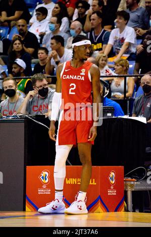 Victoria, Canada. 25th Aug, 2022. Victoria, British Columbia, Canada, August 25th 2022: Shai Gilgeous-Alexander (2 Canada) at the FIBA Basketball World Cup 2023 Qualifiers between Canada and Argentina on August 25th, 2022 at the Save-On-Foods Memorial Centre in Victoria, British Columbia, Canada. (Amy Elle/SPP) Credit: SPP Sport Press Photo. /Alamy Live News Stock Photo