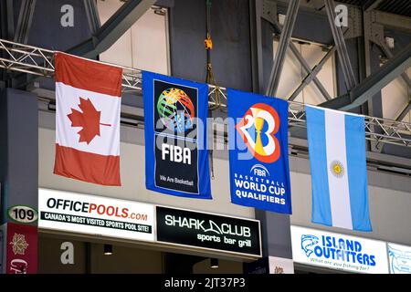 Victoria, Canada. 25th Aug, 2022. Victoria, British Columbia, Canada, August 25th 2022: Flags on display at the FIBA Basketball World Cup 2023 Qualifiers between Canada and Argentina on August 25th, 2022 at the Save-On-Foods Memorial Centre in Victoria, British Columbia, Canada. (Amy Elle/SPP) Credit: SPP Sport Press Photo. /Alamy Live News Stock Photo