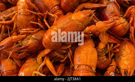Natural background with boiled red crayfish Stock Photo