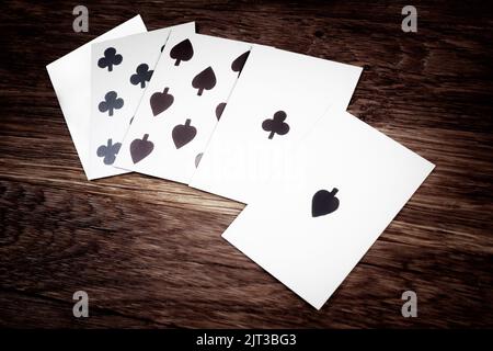 Dead man's hand. Two-pair poker hand consisting of the black aces and black eights, held by Old West gunfighter Wild Bill Hickok when he was murdered Stock Photo