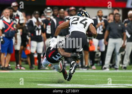 Jacksonville Jaguars running back Snoop Conner (24) rushes for yardage  during the first half of a preseason NFL football game against the  Pittsburgh Steelers, Saturday, Aug. 20, 2022, in Jacksonville, Fla. (AP