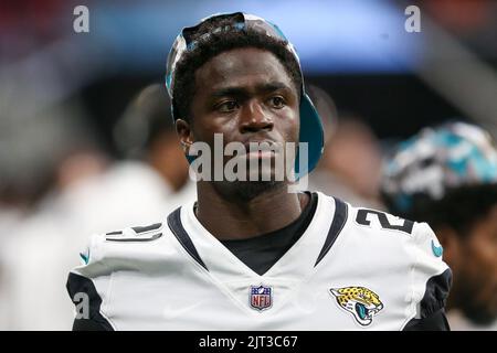 Jacksonville Jaguars cornerback Darious Williams (31) in coverage during an  NFL football game against the Denver Broncos at Wembley Stadium in London,  Sunday, Oct. 30, 2022. The Denver Broncos defeated the Jacksonville