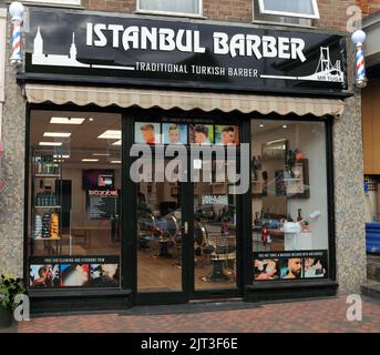 Istanbul Barber, hair salon, shop, traditional Turkish, Hunstanton, Norfolk, England Stock Photo