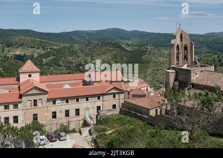 aerial view of the Archpriest Church of Santa María la Mayor, Morella, Castellón, Valencian Community, Spain, Europe Stock Photo