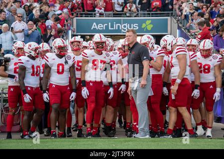 Dublin, Ireland. 28th Aug, 2022. Head Football Coach of Nebraska Scott Frost with his footballers during the Aer Lingus College Football Classic between the Northwestern Wildcats and the Nebraska Huskers at Aviva Stadium in Dublin, Republic of Ireland on August 27, 2022 (Photo by Andrew SURMA/ Credit: Sipa USA/Alamy Live News Stock Photo