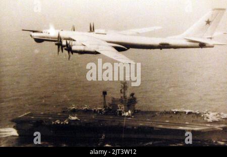 Tu-95 Bear overflight of USS John F. Kennedy (CVA-67) 1969 (1146535). Stock Photo