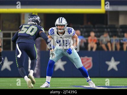 Dallas Cowboys tight end Jake Ferguson (87) goes in motion during