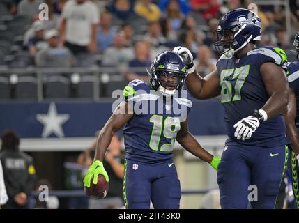 Seattle Seahawks offensive tackle Charles Cross (67) prepared to block  against the Dallas Cowboys during the first half of a preseason NFL  football game in Arlington, Texas, Friday, Aug. 26, 2022. (AP