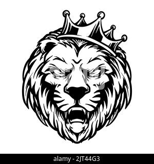 Angry Lion King Crown Silhouette Vector illustrations for your work Logo, mascot merchandise t-shirt, stickers and Label designs, poster, greeting car Stock Photo