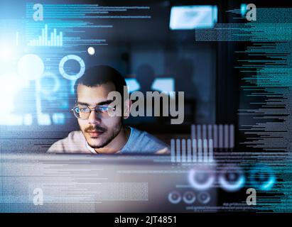 Developing the future, today. a male computer programmer working on new code. Stock Photo