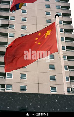 The flag of China. the Chinese flag blowing in the wind. Stock Photo