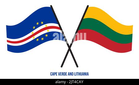 Cape Verde and Lithuania Flags Crossed And Waving Flat Style. Official Proportion. Correct Colors. Stock Photo