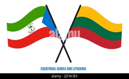 Equatorial Guinea and Lithuania Flags Crossed And Waving Flat Style. Official Proportion. Stock Photo
