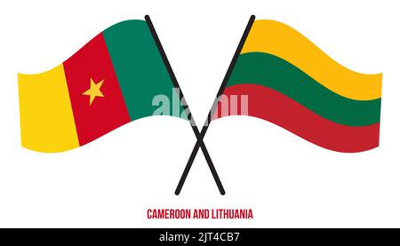 Cameroon and Lithuania Flags Crossed And Waving Flat Style. Official Proportion. Correct Colors. Stock Photo