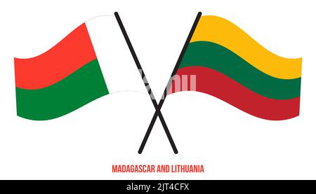 Madagascar and Lithuania Flags Crossed And Waving Flat Style. Official Proportion. Correct Colors. Stock Photo