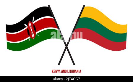 Kenya and Lithuania Flags Crossed And Waving Flat Style. Official Proportion. Correct Colors. Stock Photo