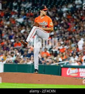 Baltimore Orioles pitcher Dean Kremer (64) during an MLB regular season  game against the Baltimore Orioles, Monday, June 14th, 2021, in Cleveland.  (Brandon Sloter/Image of Sport) Photo via Credit: Newscom/Alamy Live News