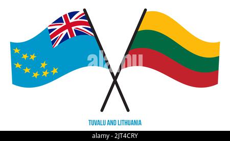 Tuvalu and Lithuania Flags Crossed And Waving Flat Style. Official Proportion. Correct Colors. Stock Photo