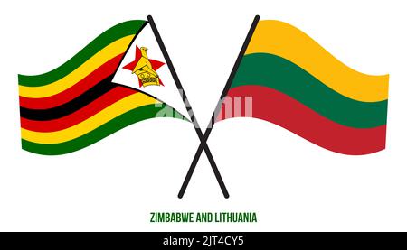 Zimbabwe and Lithuania Flags Crossed And Waving Flat Style. Official Proportion. Correct Colors. Stock Photo