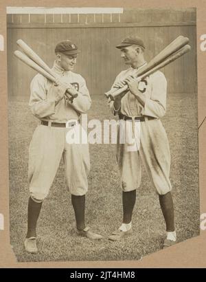 Ty Cobb, Detroit, and Joe Jackson, Cleveland, standing alongside each other, each holding bats Stock Photo