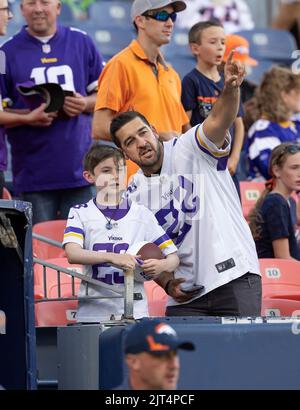 Denver, Colorado, USA. 27th Aug, 2022. Vikings fan enjoy the warm-ups before the start of the game at Empower Field at Mile High Saturday night. The Broncos beat the Vikings 23-13. (Credit Image: © Hector Acevedo/ZUMA Press Wire) Stock Photo