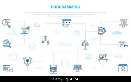 algorithm concept with icon set template banner with modern blue color ...