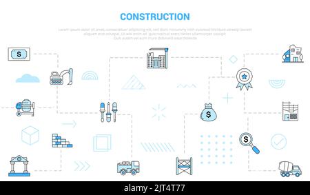 construction concept with icon set template banner and circle round ...