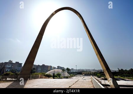 Architect Oscar Niemeyer designed the buildings for the Rashid Karami International Fair exhibition center in Tripoli, but construction work was never completed due to the outbreak of civil war. Tripoli, Lebanon Stock Photo