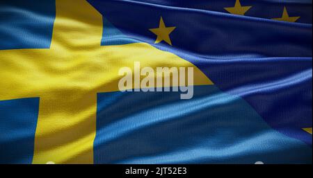 Sweden and European Union flag background. Relationship between country government and EU. 3D illustration. Stock Photo
