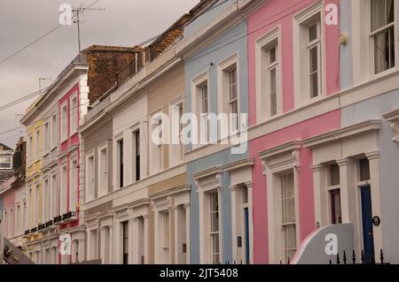 Colourful Houses, Denbigh Terrace, off Portobello Road, London, UK Stock Photo