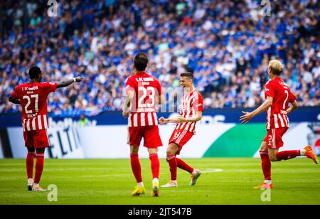 Torjubel: Union’s Sheraldo Becker, Union’s Niko Giesselmann, Union’s Janik Haberer, Union's Morten Thorsby FC Schalke 04 - Union Berlin 27.08.2022, Fu Stock Photo