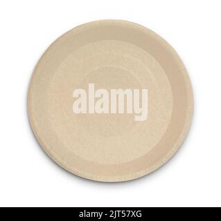 cardboard disposable plate top view, isolated on white with clipping path Stock Photo