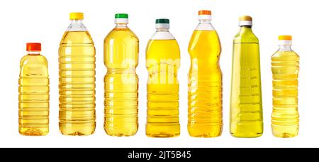 vegetable or sunflower oil in plastic bottle isolated Stock Photo
