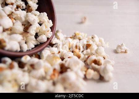 Some homemade Popcorn as detailed close-up shot, selective focus. Delicious food Stock Photo