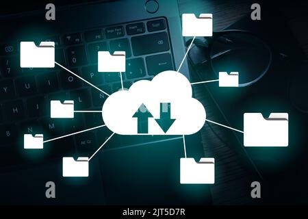 Cloud computing diagram. Data storage online. Networking and internet service concept. Backup Storage Data. Stock Photo
