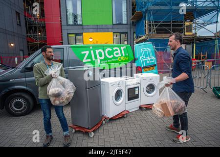 Lewisham Donation Hub collecting bread donations and kitchen appliances  , London , England Stock Photo