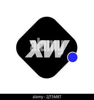 The XW company name initial letters monogram on dark grey rhombus shape background, logo design concept Stock Vector