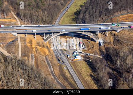 Freeway bridge viaduct Bechlingen of the freeway A45 Sauerlandlinie, construction site for replacement, Aßlar, Sauerland, Hesse, Germany, freeway, fre Stock Photo