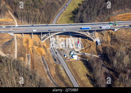 Freeway bridge viaduct Bechlingen of the freeway A45 Sauerlandlinie, construction site for replacement, Aßlar, Sauerland, Hesse, Germany, freeway, fre Stock Photo