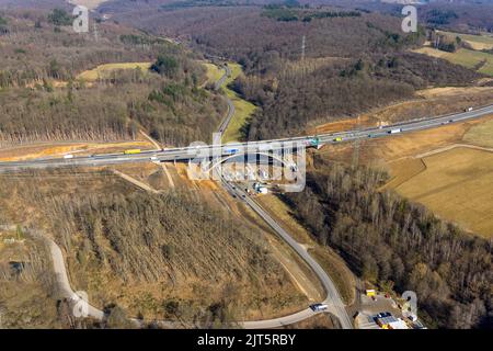 Freeway bridge viaduct Bechlingen of the freeway A45 Sauerlandlinie, construction site for replacement, Aßlar, Sauerland, Hesse, Germany, freeway, fre Stock Photo