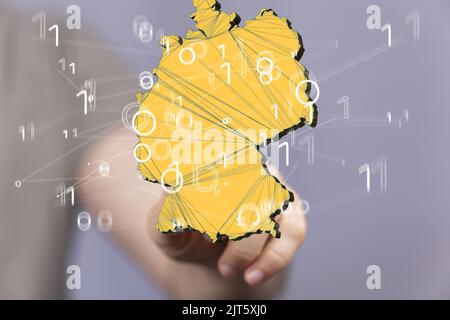 A 3D rendered German map hovering in man's hand Stock Photo