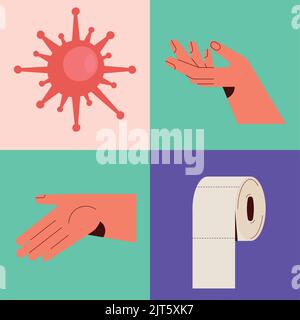 hands washing set four icons Stock Vector