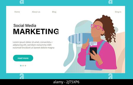 Landing page template of Social media marketing. Modern flat design concept of web page design for website and mobile website. Easy to edit and customize. Vector illustration Stock Vector