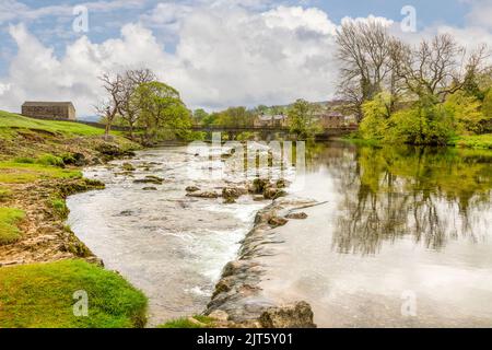 Linton Falls, Yorkshire Dales, UK - A beautiful set of low waterfalls on the River Wharfe, near Grassington. Stock Photo