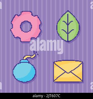 four pixel art set items Stock Vector