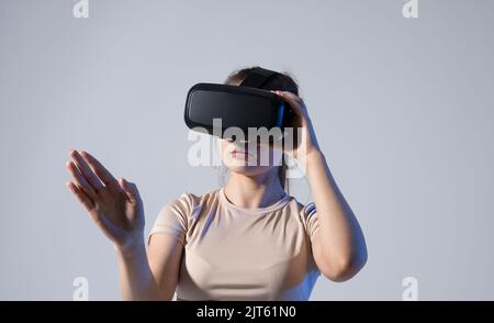 Interior Designer woman Using a VR Software and VR headset to Design a project of new home. Stock Photo