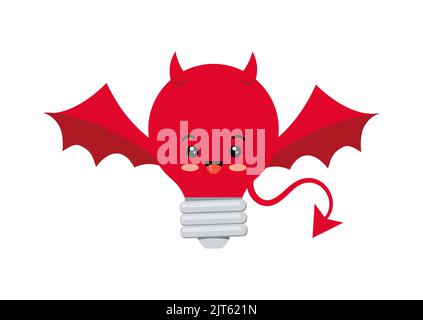 Bad idea red devil light bulb character vector icon. Stock Vector